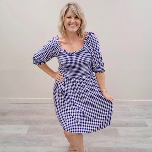 Draper James Blue & White Gingham Dress - Size Large - Picture 3 of 6